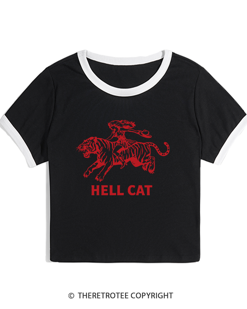TheRetroTee Cowgirl Hell Cat Women's Ringer T-shirt