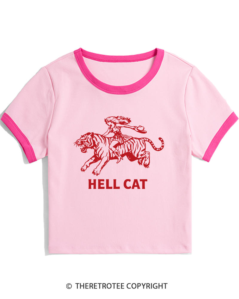 TheRetroTee Cowgirl Hell Cat Women's Ringer T-shirt