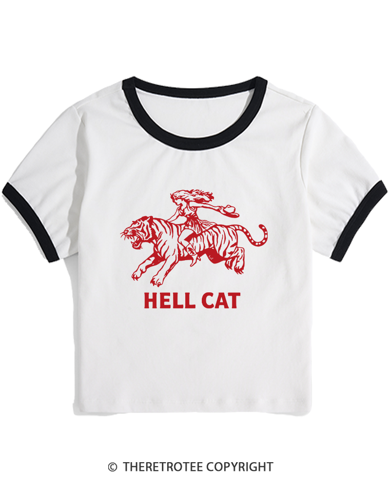 TheRetroTee Cowgirl Hell Cat Women's Ringer T-shirt