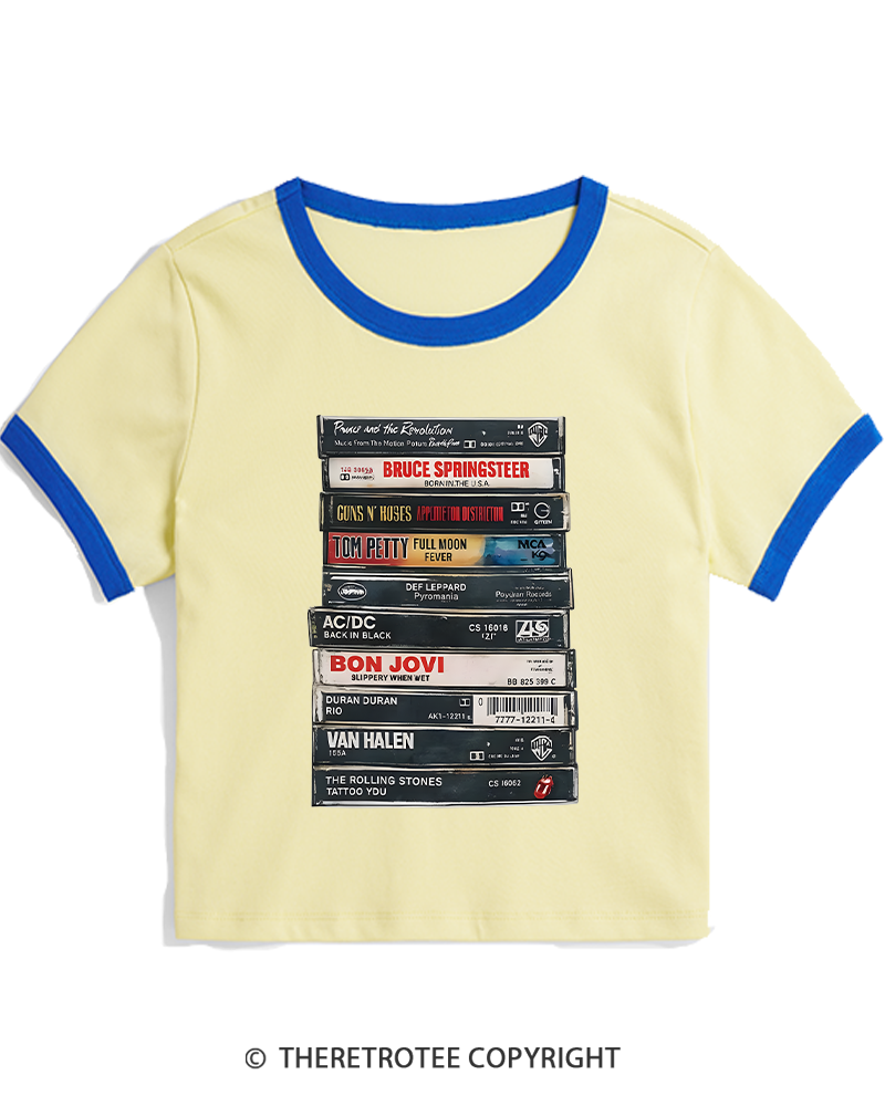 TheRetroTee Rock cassettes 1980s Women's Ringer T-shirt