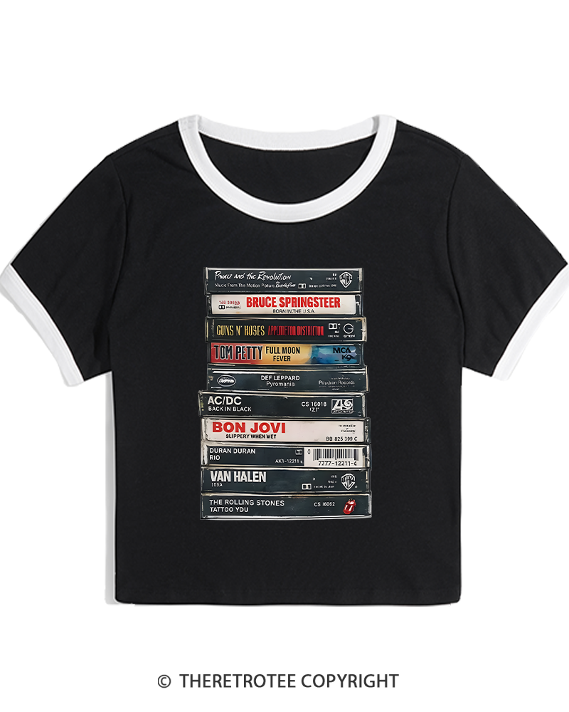 TheRetroTee Rock cassettes 1980s Women's Ringer T-shirt