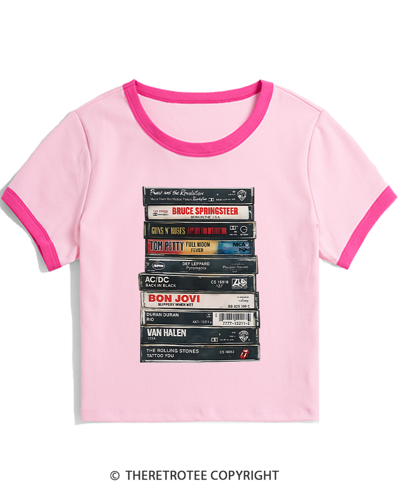 TheRetroTee Rock cassettes 1980s Women's Ringer T-shirt