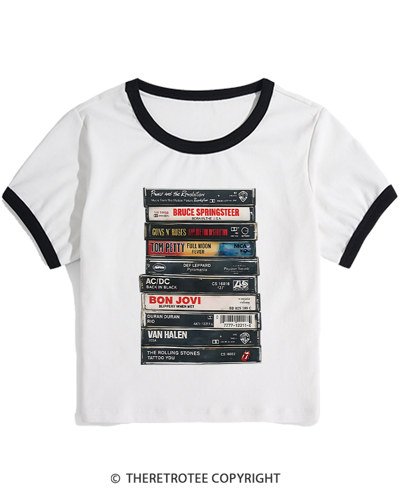 TheRetroTee Rock cassettes 1980s Women's Ringer T-shirt