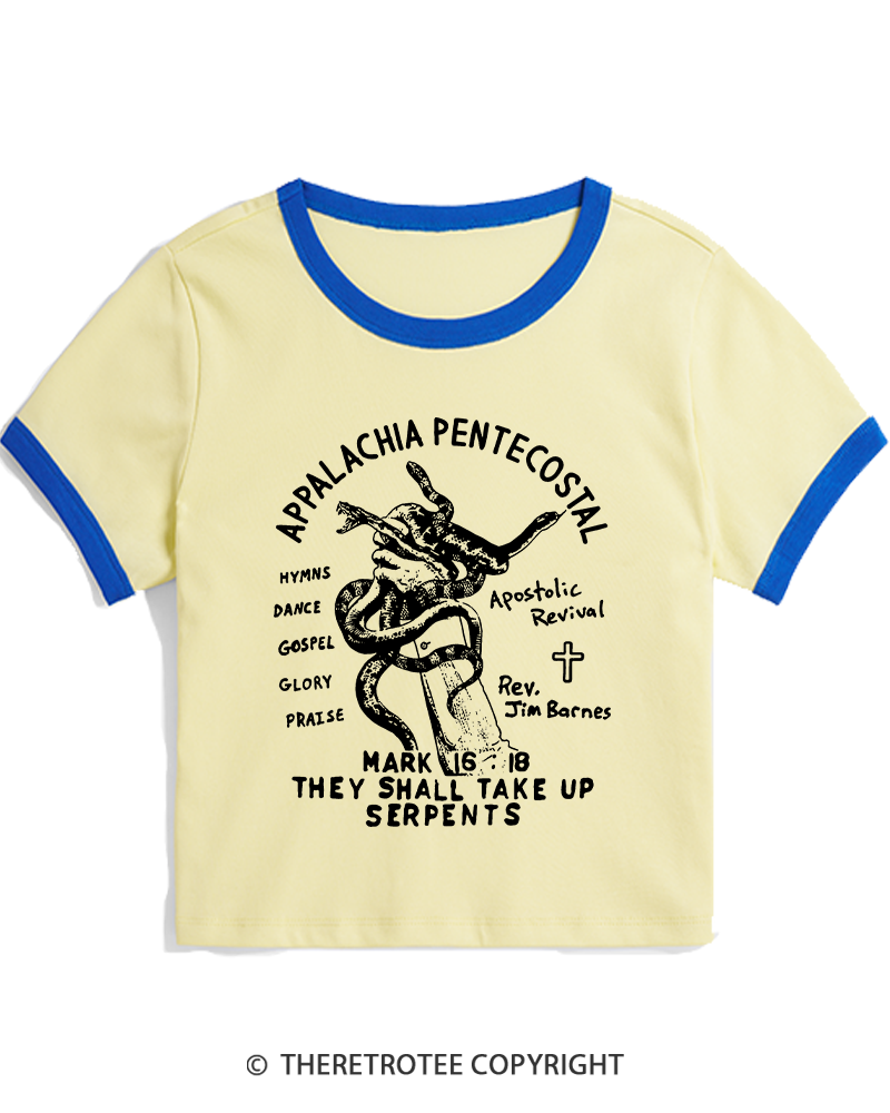 TheRetroTee Snake Handling Church 1910s Women's Ringer T-shirt