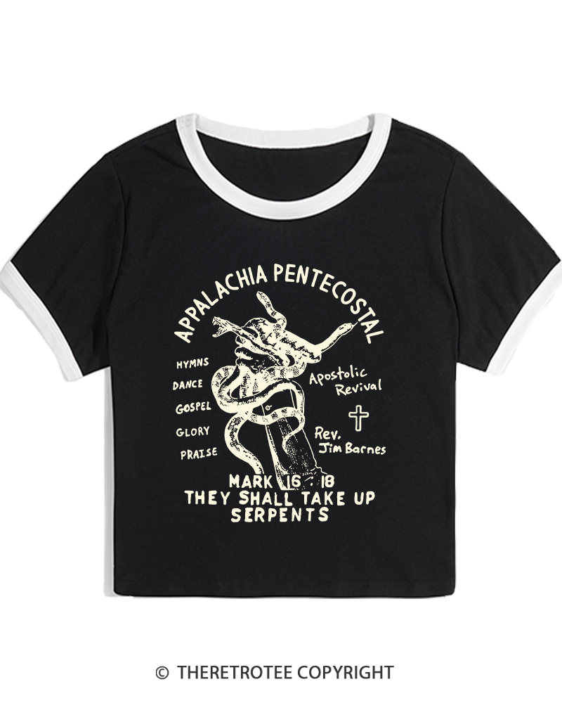 TheRetroTee Snake Handling Church 1910s Women's Ringer T-shirt