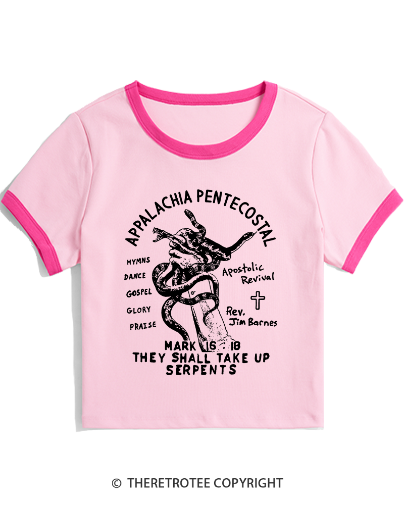 TheRetroTee Snake Handling Church 1910s Women's Ringer T-shirt