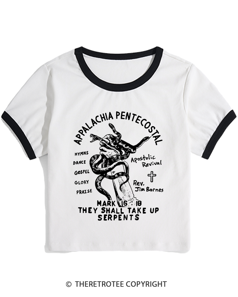 TheRetroTee Snake Handling Church 1910s Women's Ringer T-shirt