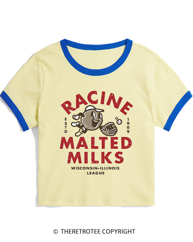 TheRetroTee 1900s Old League Milkman Retro Sports Graphic Women's Ringer T-shirt