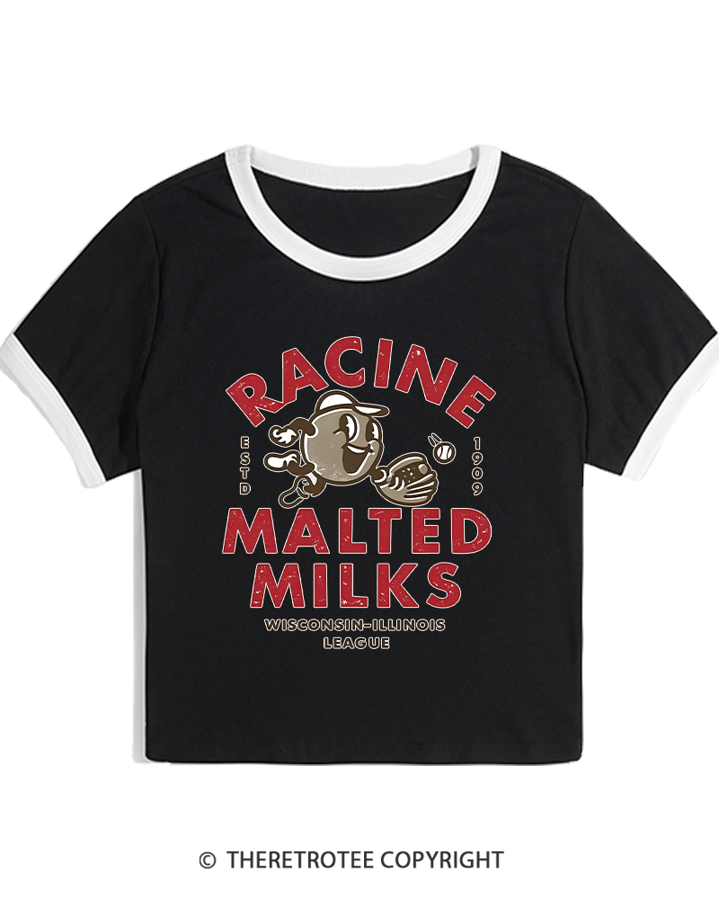 TheRetroTee 1900s Old League Milkman Retro Sports Graphic Women's Ringer T-shirt