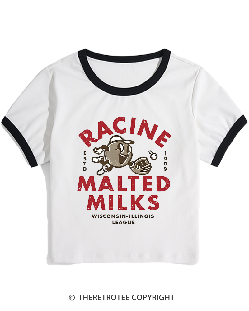 TheRetroTee 1900s Old League Milkman Retro Sports Graphic Women's Ringer T-shirt