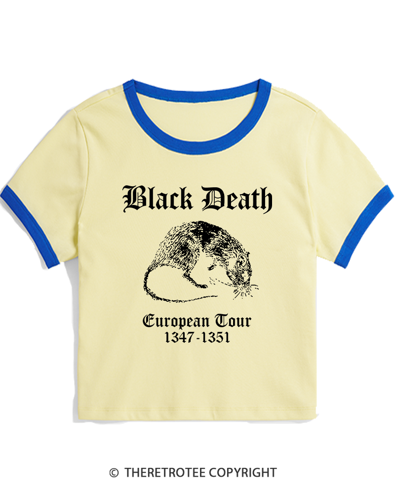 TheRetroTee Black Death European Tour Gothic Horror Women's Ringer T-shirt