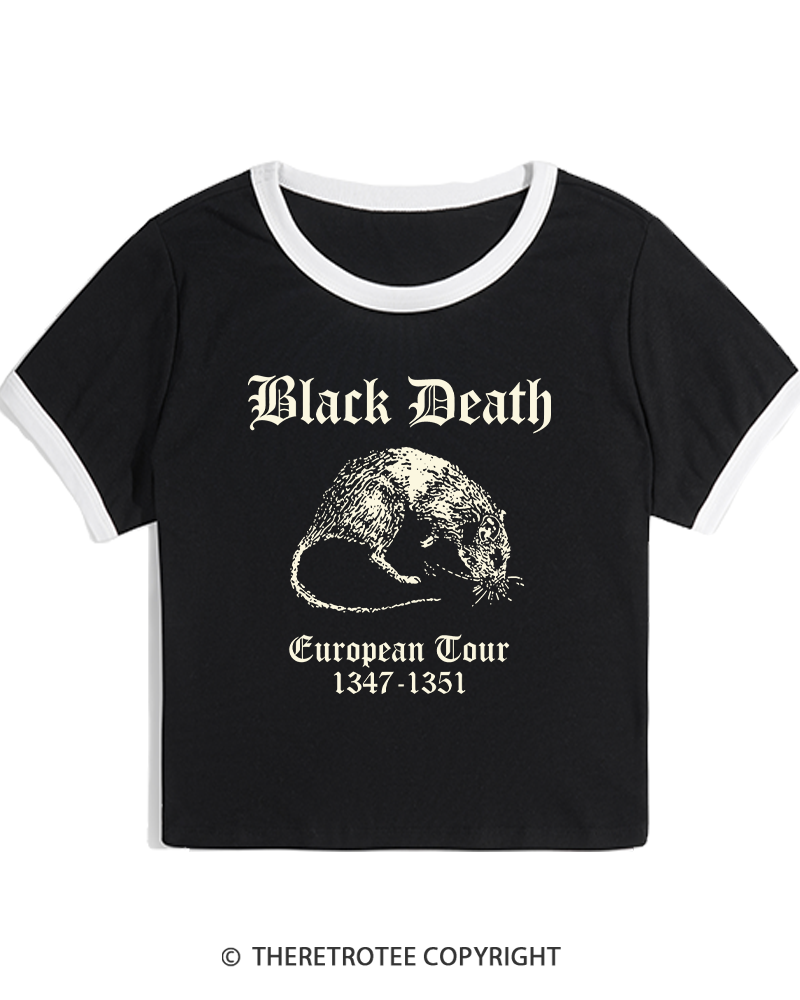 TheRetroTee Black Death European Tour Gothic Horror Women's Ringer T-shirt