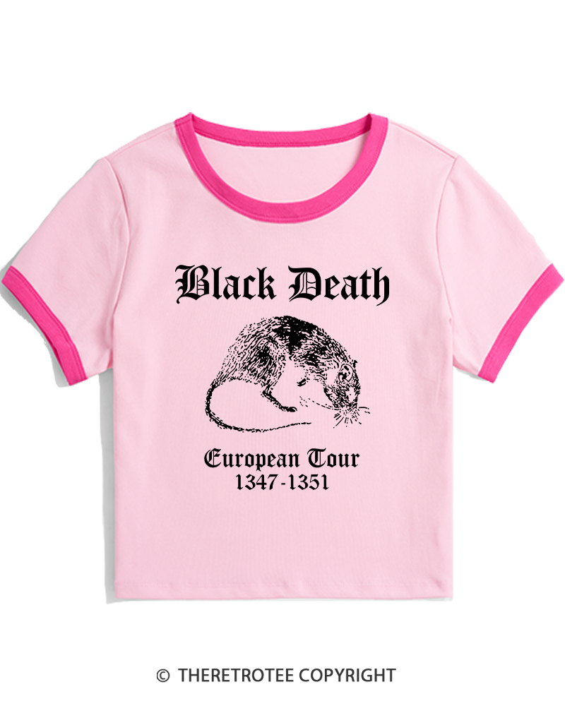 TheRetroTee Black Death European Tour Gothic Horror Women's Ringer T-shirt