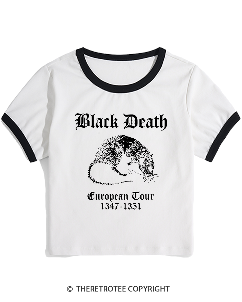 TheRetroTee Black Death European Tour Gothic Horror Women's Ringer T-shirt