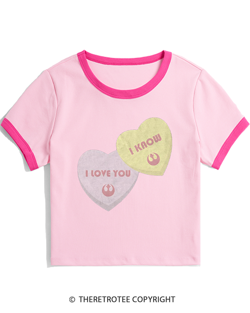 TheRetroTee I Love You I Know Candy Hearts 1980s Women's Ringer T-shirt