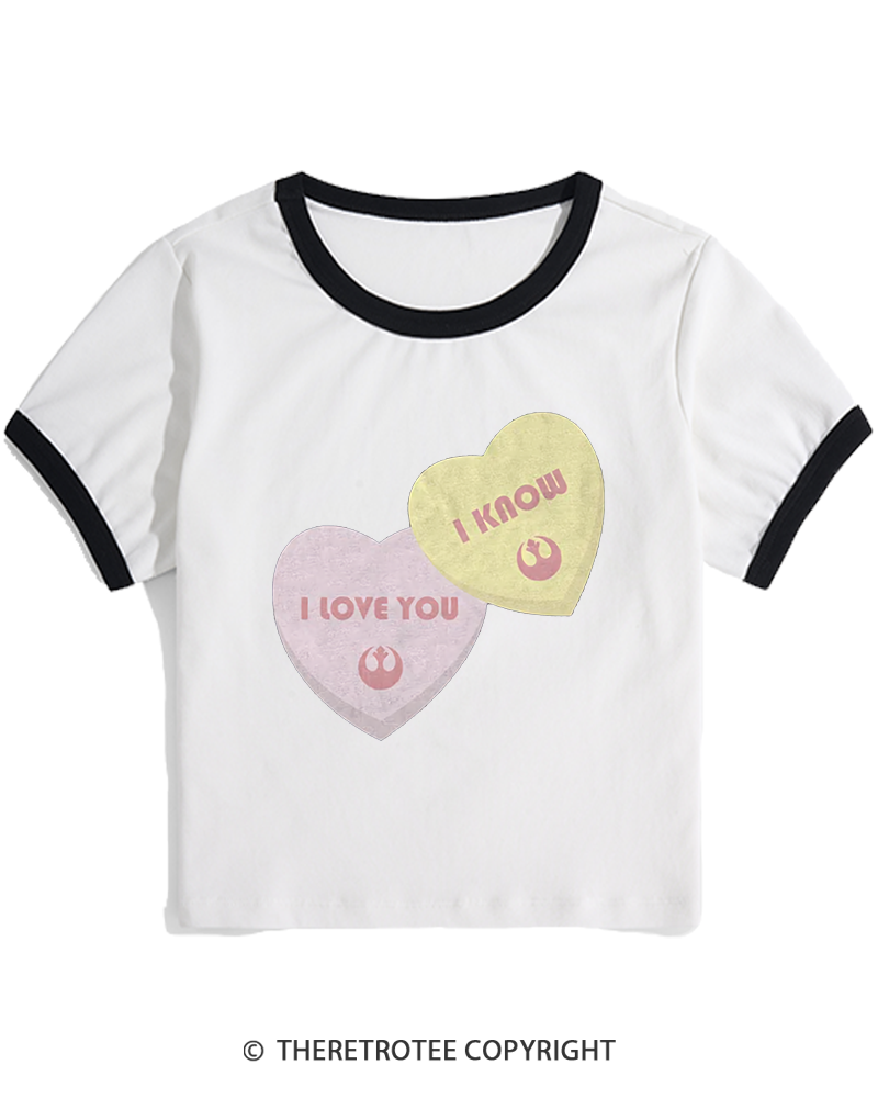 TheRetroTee I Love You I Know Candy Hearts 1980s Women's Ringer T-shirt