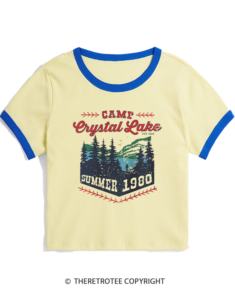 TheRetroTee 1980s Crystal Lake Camp Inspired Horror Women's Ringer T-shirt