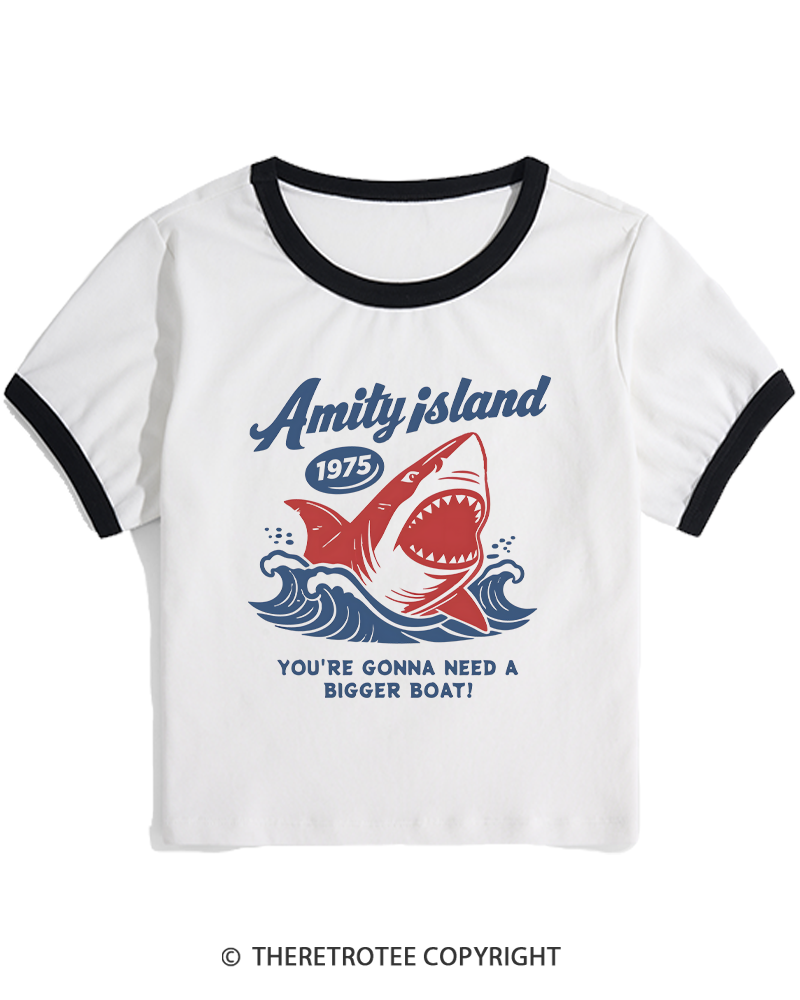 TheRetroTee Seaside Harbor 1970s Women's Ringer T-shirt