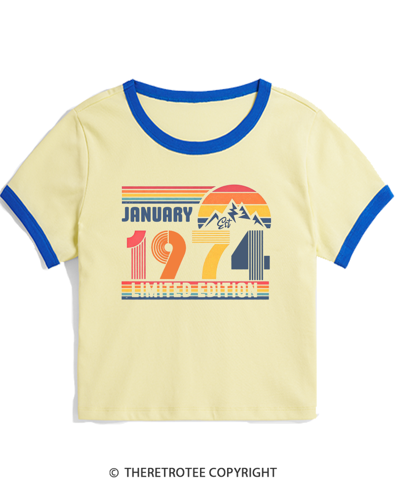 TheRetroTee Birthday Year Number 1970s Women's Ringer T-shirt