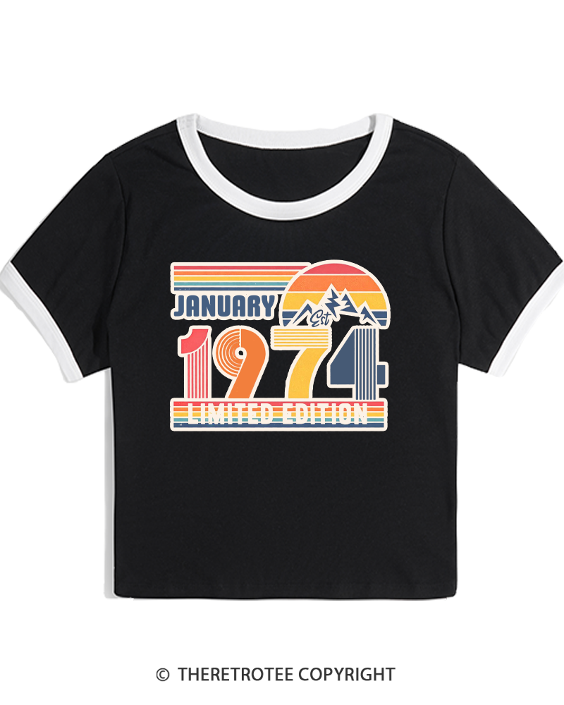 TheRetroTee Birthday Year Number 1970s Women's Ringer T-shirt