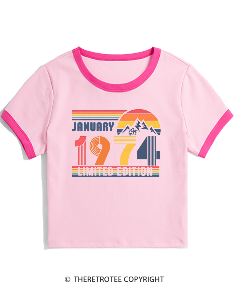 TheRetroTee Birthday Year Number 1970s Women's Ringer T-shirt
