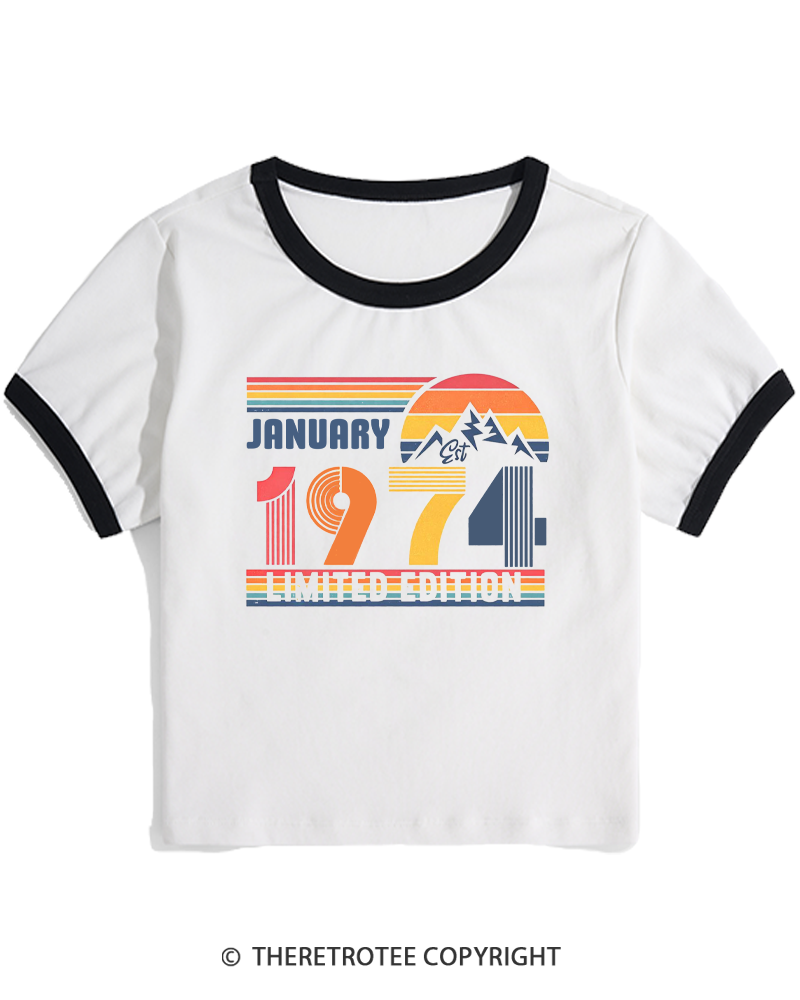 TheRetroTee Birthday Year Number 1970s Women's Ringer T-shirt