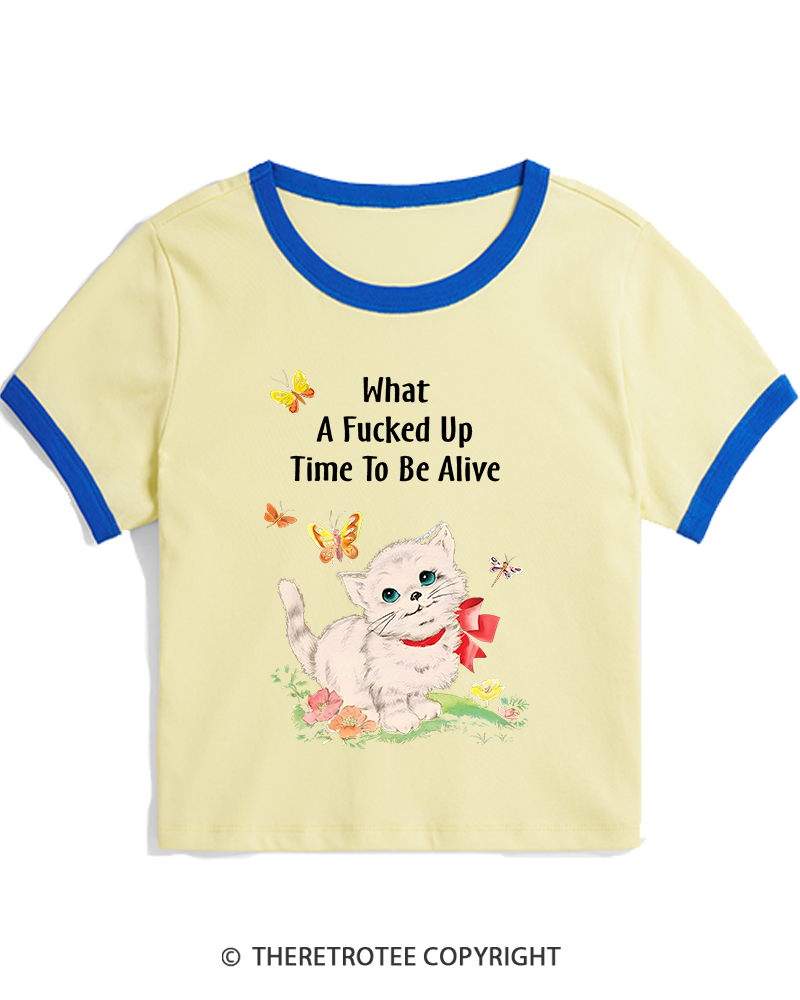 TheRetroTee What a Fucked up Time to Be Alive 1970s Women's Ringer T-shirt