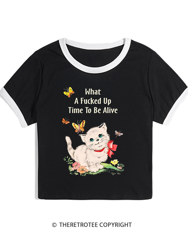 TheRetroTee What a Fucked up Time to Be Alive 1970s Women's Ringer T-shirt