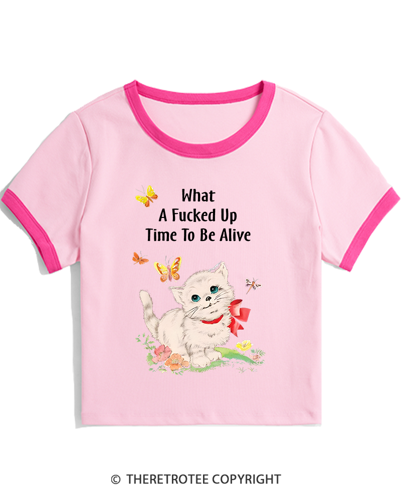 TheRetroTee What a Fucked up Time to Be Alive 1970s Women's Ringer T-shirt