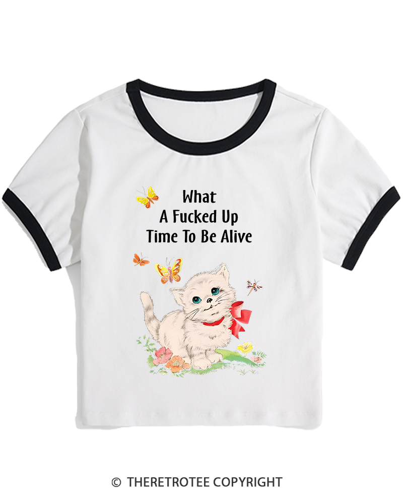 TheRetroTee What a Fucked up Time to Be Alive 1970s Women's Ringer T-shirt