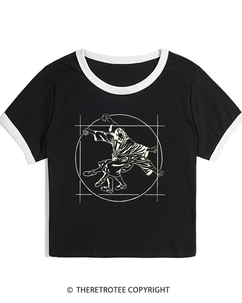 TheRetroTee Vitruvian Dude Blue Big Lebowski The Dude Tai Chi Women's Ringer T-shirt