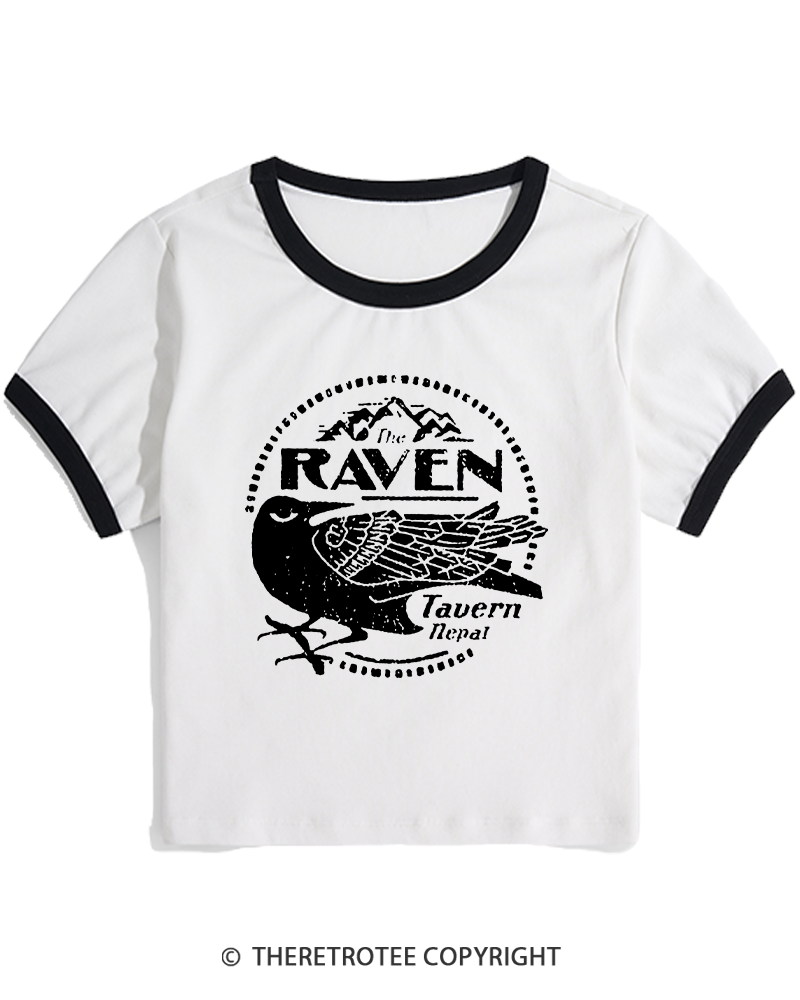 TheRetroTee Raven Tavern 1980s Women's Ringer T-shirt