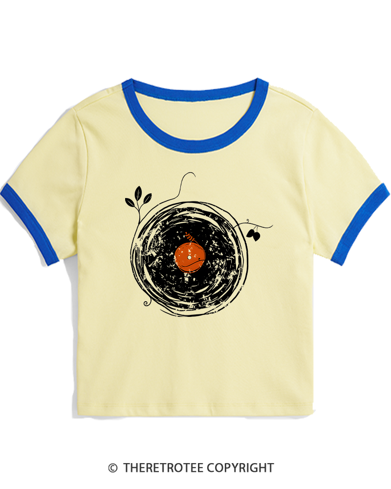 TheRetroTee Enchanting Vinyl Records 1970s Women's Ringer T-shirt