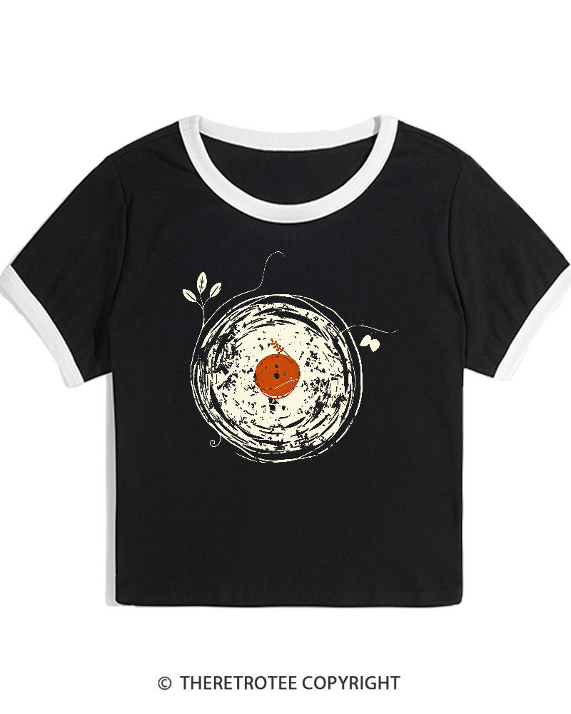 TheRetroTee Enchanting Vinyl Records 1970s Women's Ringer T-shirt