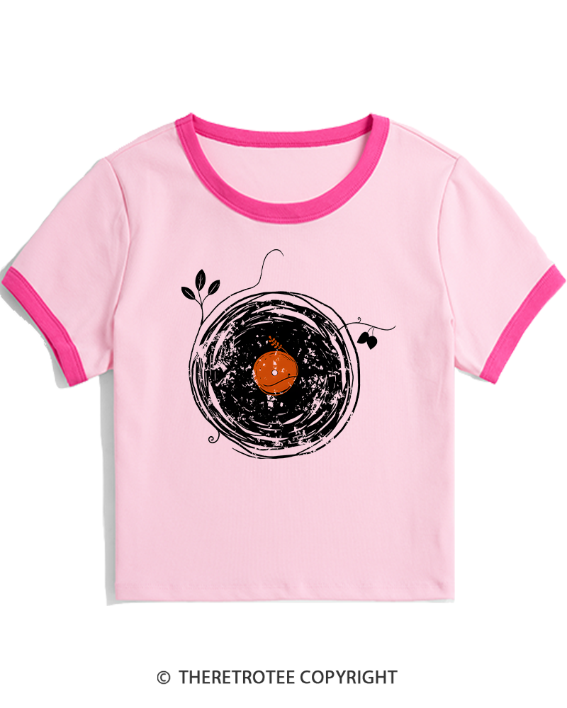 TheRetroTee Enchanting Vinyl Records 1970s Women's Ringer T-shirt