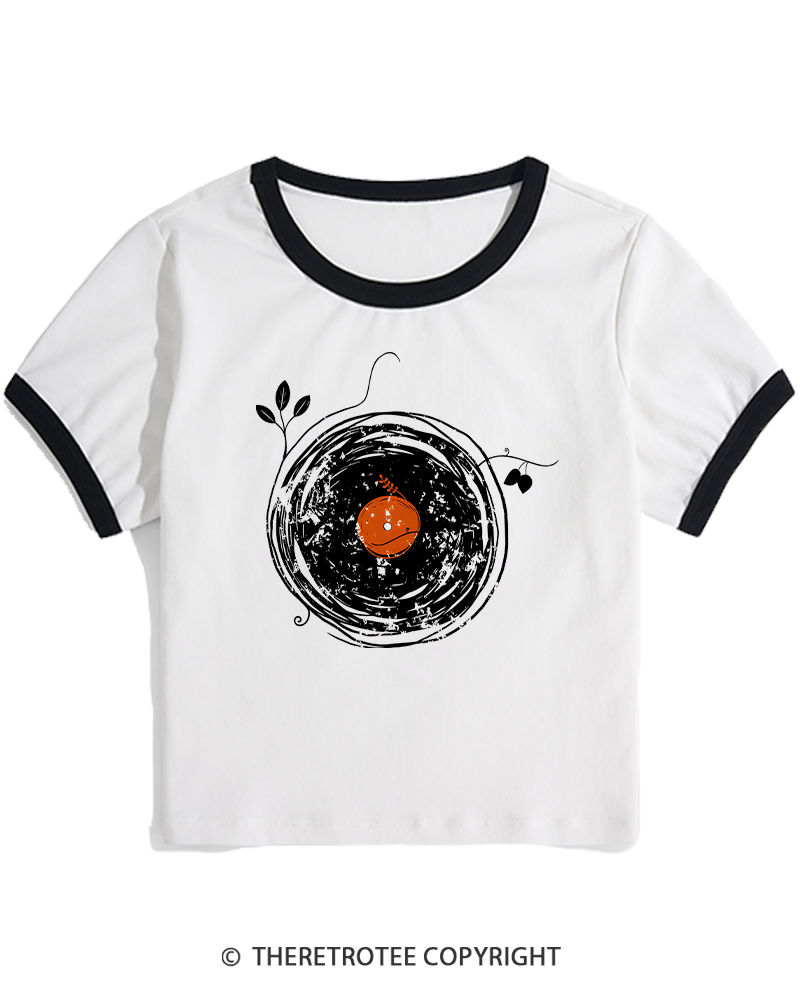 TheRetroTee Enchanting Vinyl Records 1970s Women's Ringer T-shirt