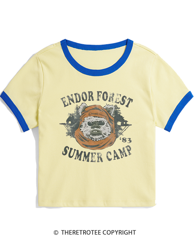 TheRetroTee Endor Forest Summer Camp 1980s Women's Ringer T-shirt