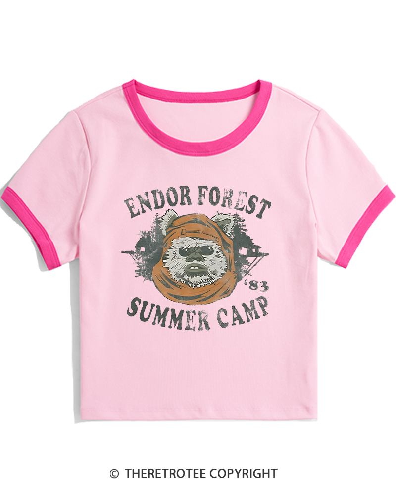 TheRetroTee Endor Forest Summer Camp 1980s Women's Ringer T-shirt