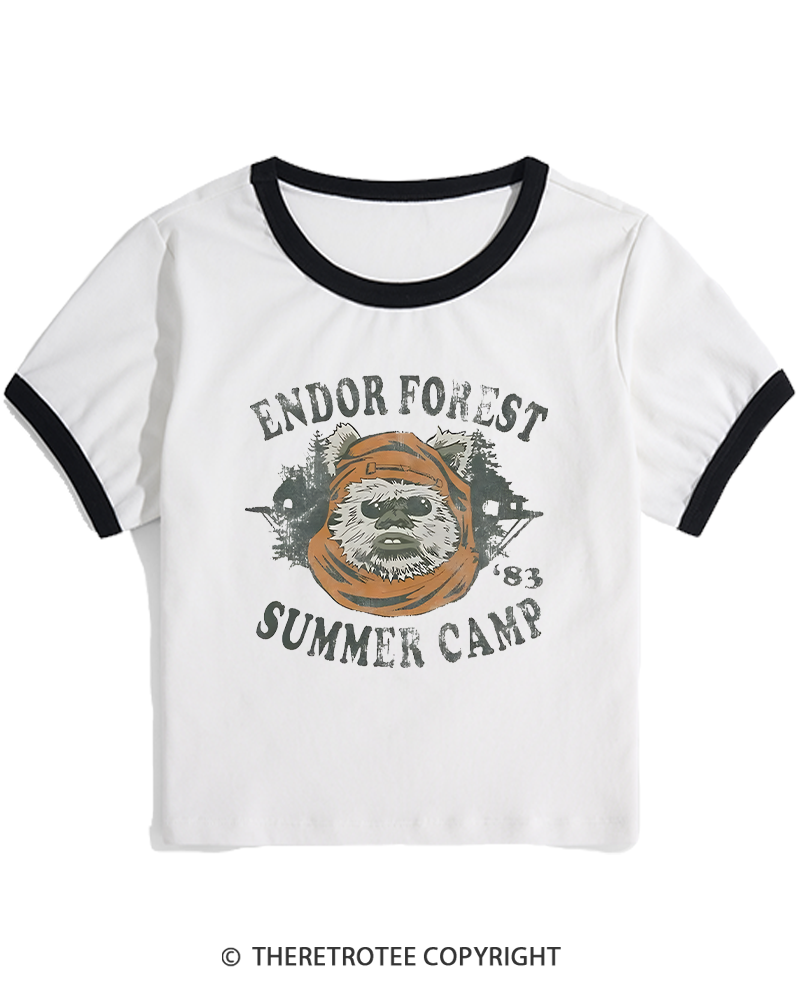 TheRetroTee Endor Forest Summer Camp 1980s Women's Ringer T-shirt