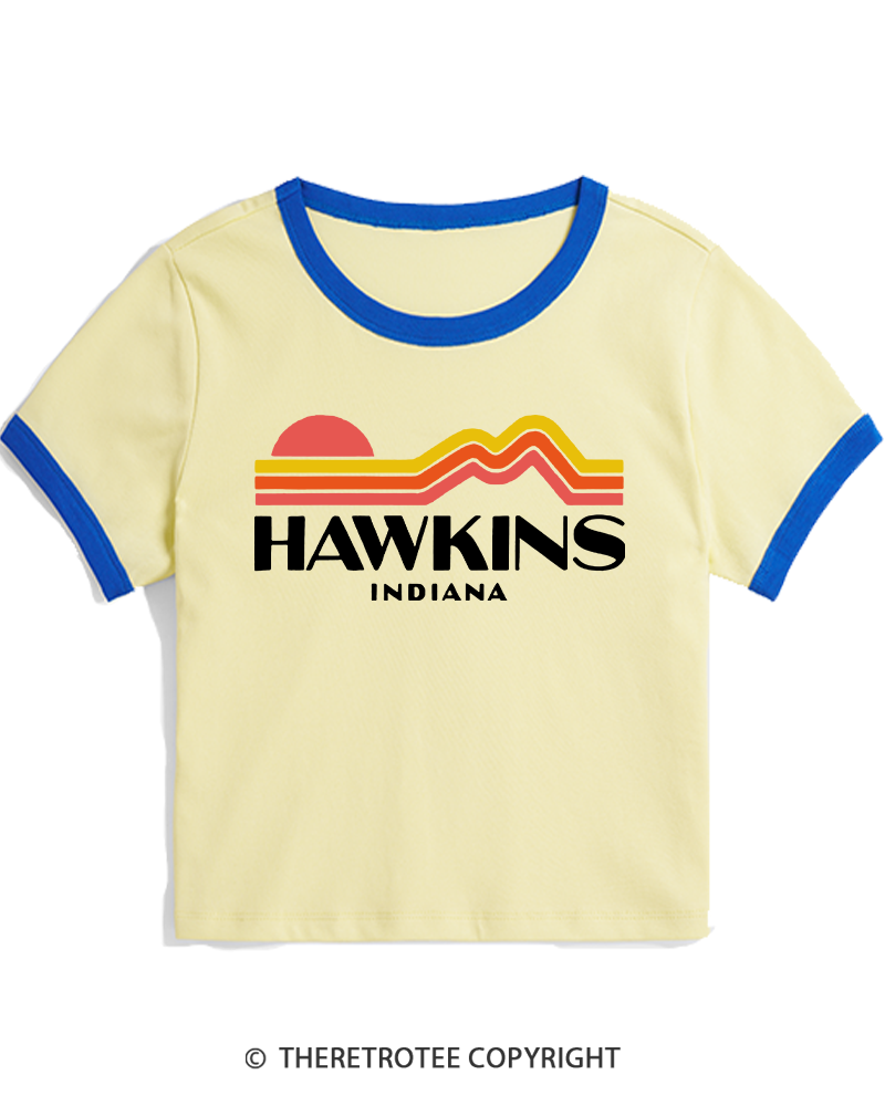 TheRetroTee Retro Hawkins Indiana 1980s Women's Ringer T-shirt