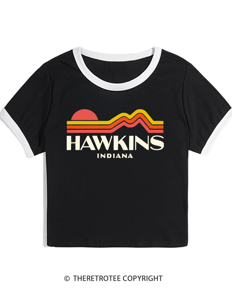 TheRetroTee Retro Hawkins Indiana 1980s Women's Ringer T-shirt