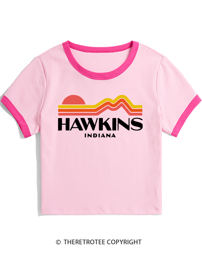 TheRetroTee Retro Hawkins Indiana 1980s Women's Ringer T-shirt