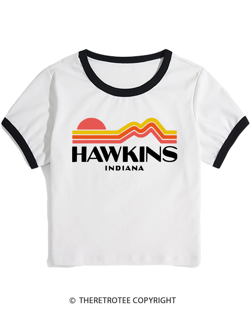 TheRetroTee Retro Hawkins Indiana 1980s Women's Ringer T-shirt