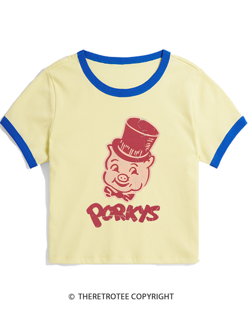 TheRetroTee Classic Whimsical Pig 1950s Women's Ringer T-shirt