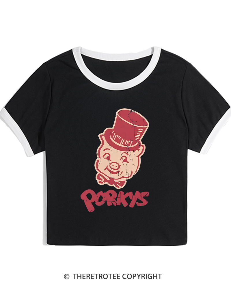 TheRetroTee Classic Whimsical Pig 1950s Women's Ringer T-shirt