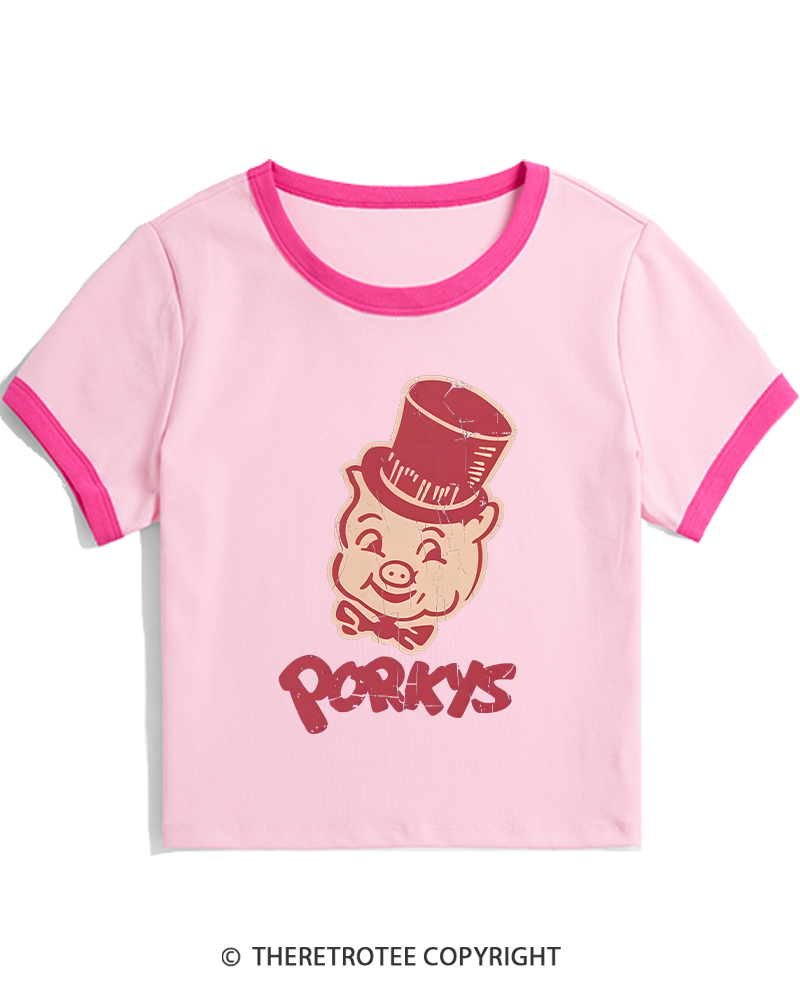 TheRetroTee Classic Whimsical Pig 1950s Women's Ringer T-shirt