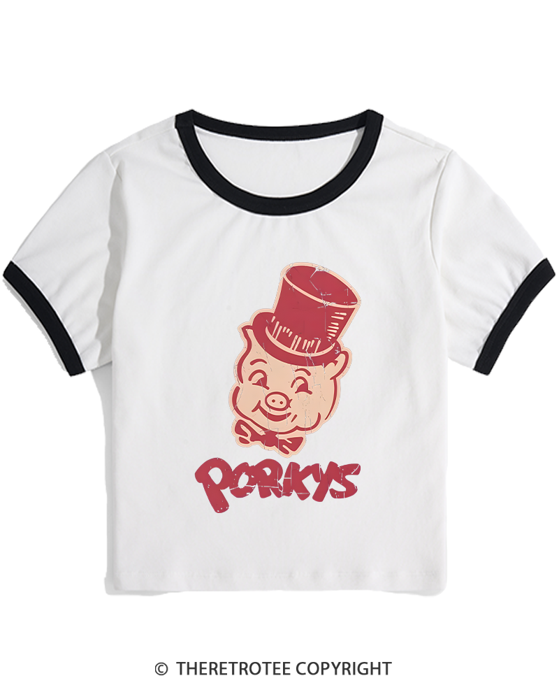 TheRetroTee Classic Whimsical Pig 1950s Women's Ringer T-shirt