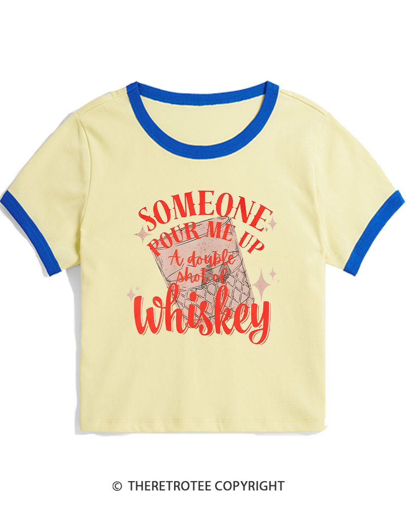 TheRetroTee Pour me a double Whiskey 1970s Women's Ringer T-shirt