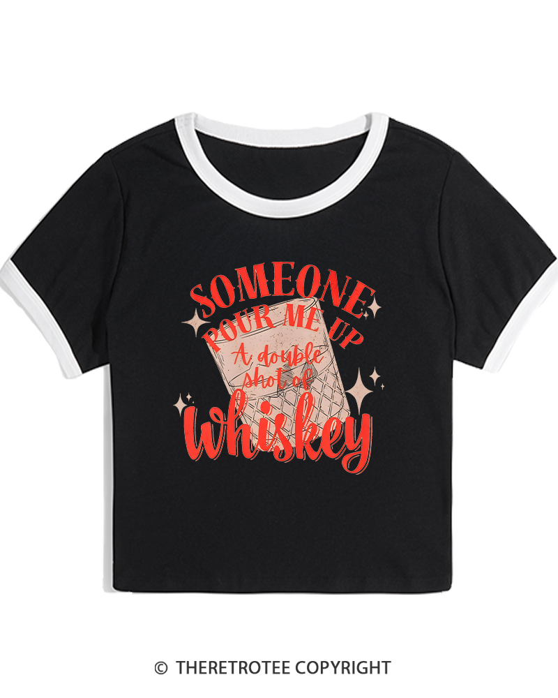 TheRetroTee Pour me a double Whiskey 1970s Women's Ringer T-shirt