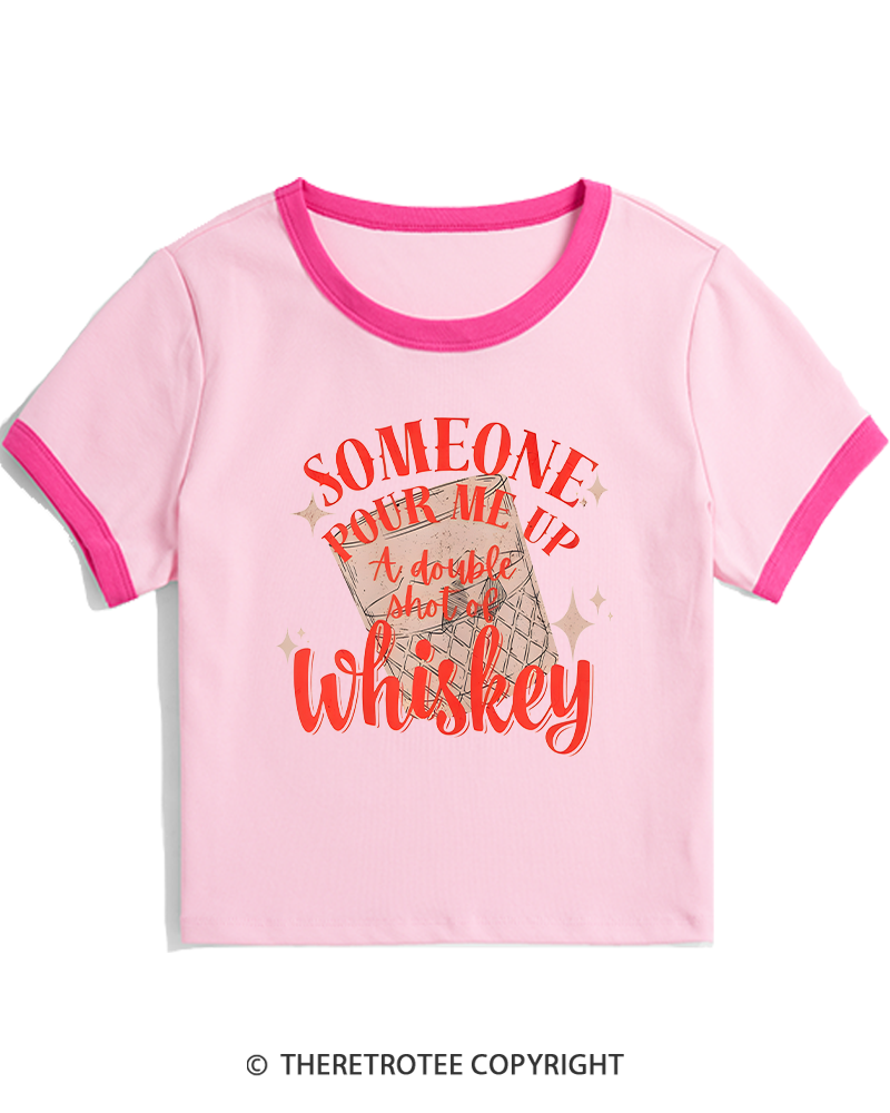 TheRetroTee Pour me a double Whiskey 1970s Women's Ringer T-shirt